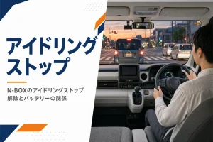信号待ちをする軽自動車の運転席からの景色