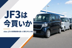 中古車の展示場に並ぶ2代目N-BOXのイメージ