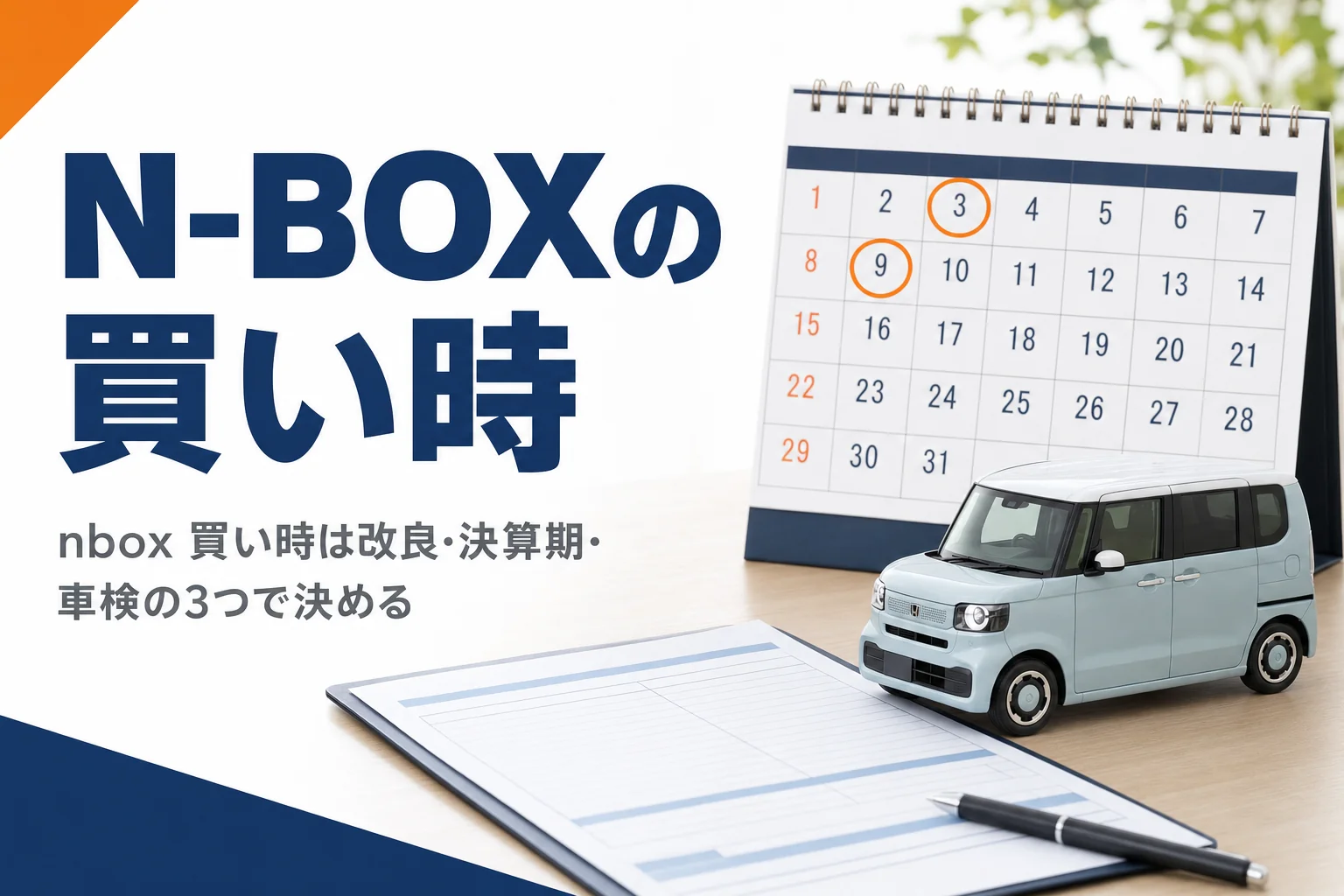 カレンダーと見積書を前にN-BOXの買い時を考える机の上