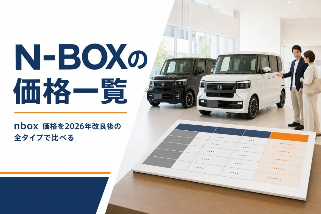 ショールームに並ぶN-BOXと価格表のカード
