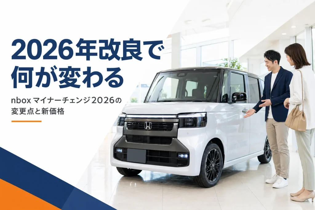 ショールームに展示された2026年改良後のN-BOXカスタムのイメージ