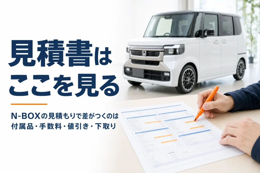 N-BOXの見積書に蛍光ペンで印を付けている手元