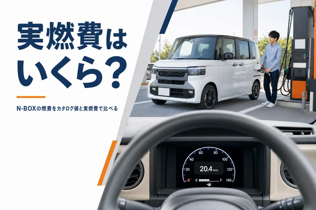 給油中の軽自動車と燃費計のイメージ