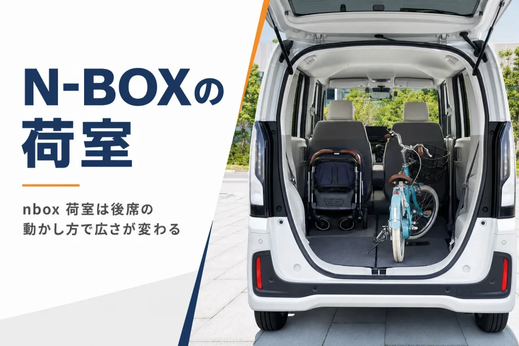 軽スーパーハイトワゴンの荷室にベビーカーと自転車を積んだ様子
