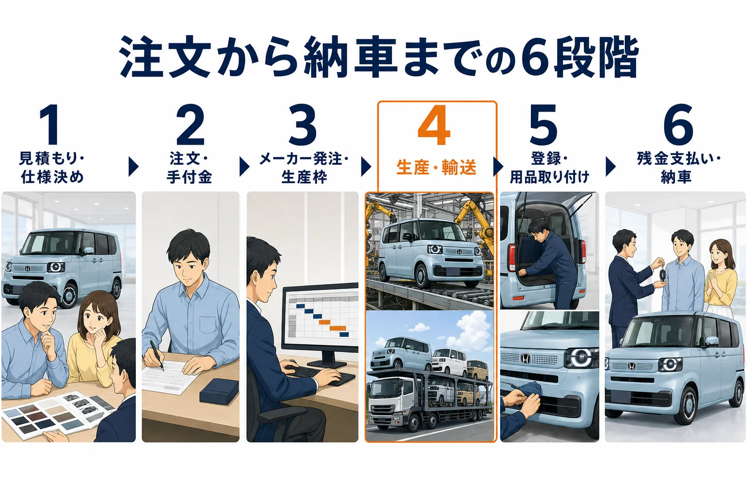 N-BOXの注文から納車までの6段階と、待ち時間を左右するもの
