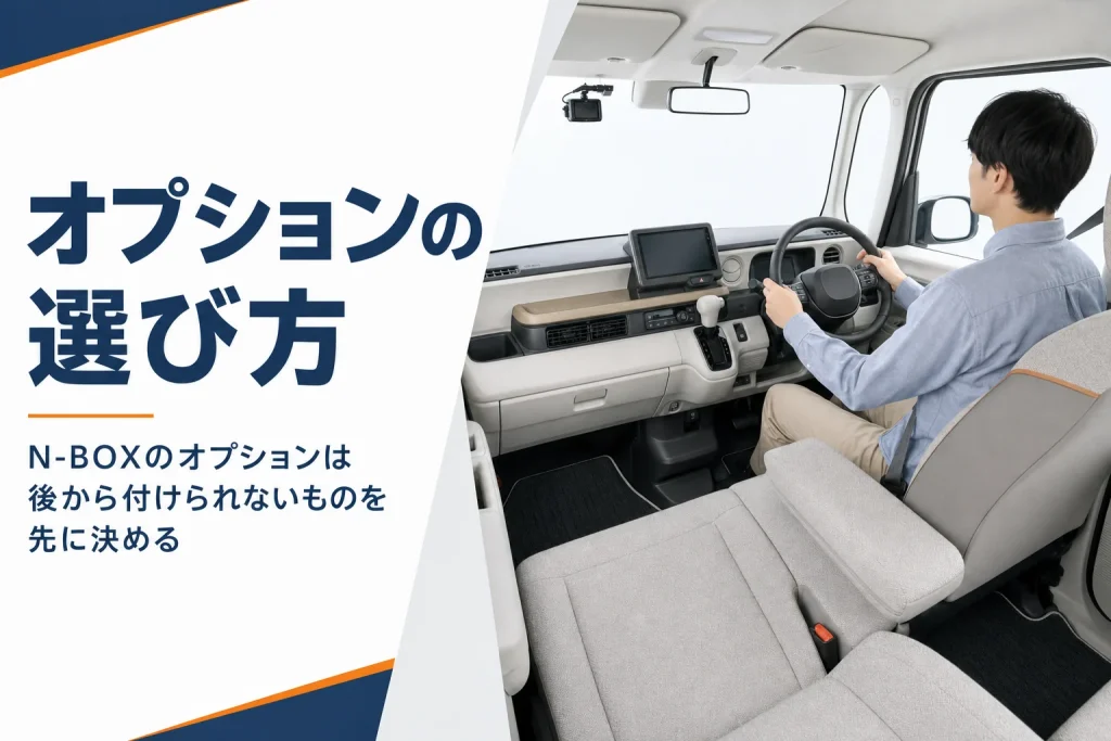 ナビやフロアマットが付いたN-BOXの運転席まわり