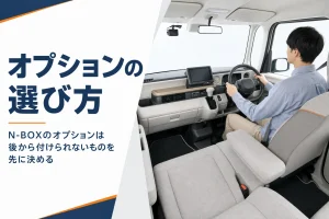 ナビやフロアマットが付いたN-BOXの運転席まわり