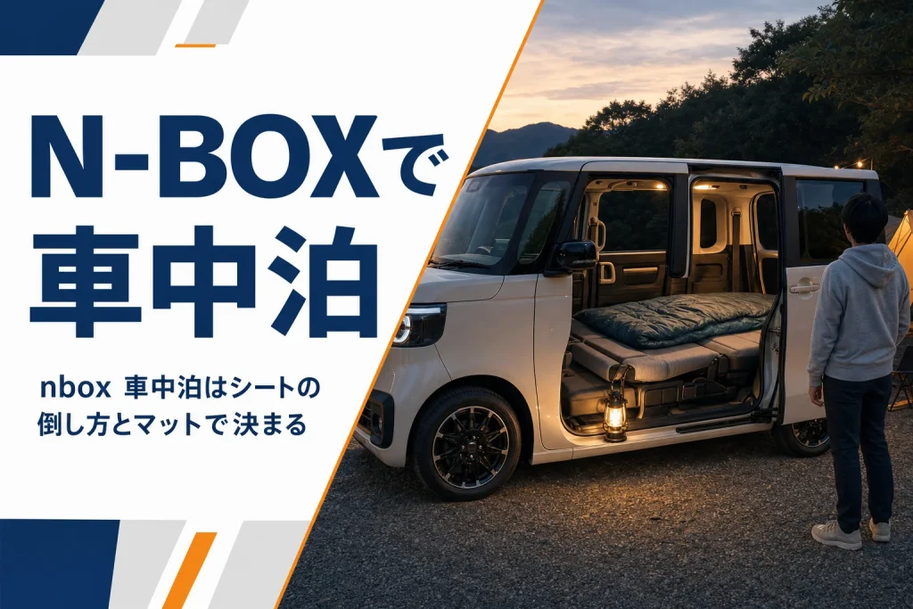 軽スーパーハイトワゴンの車内にマットと寝袋を敷いた車中泊の様子