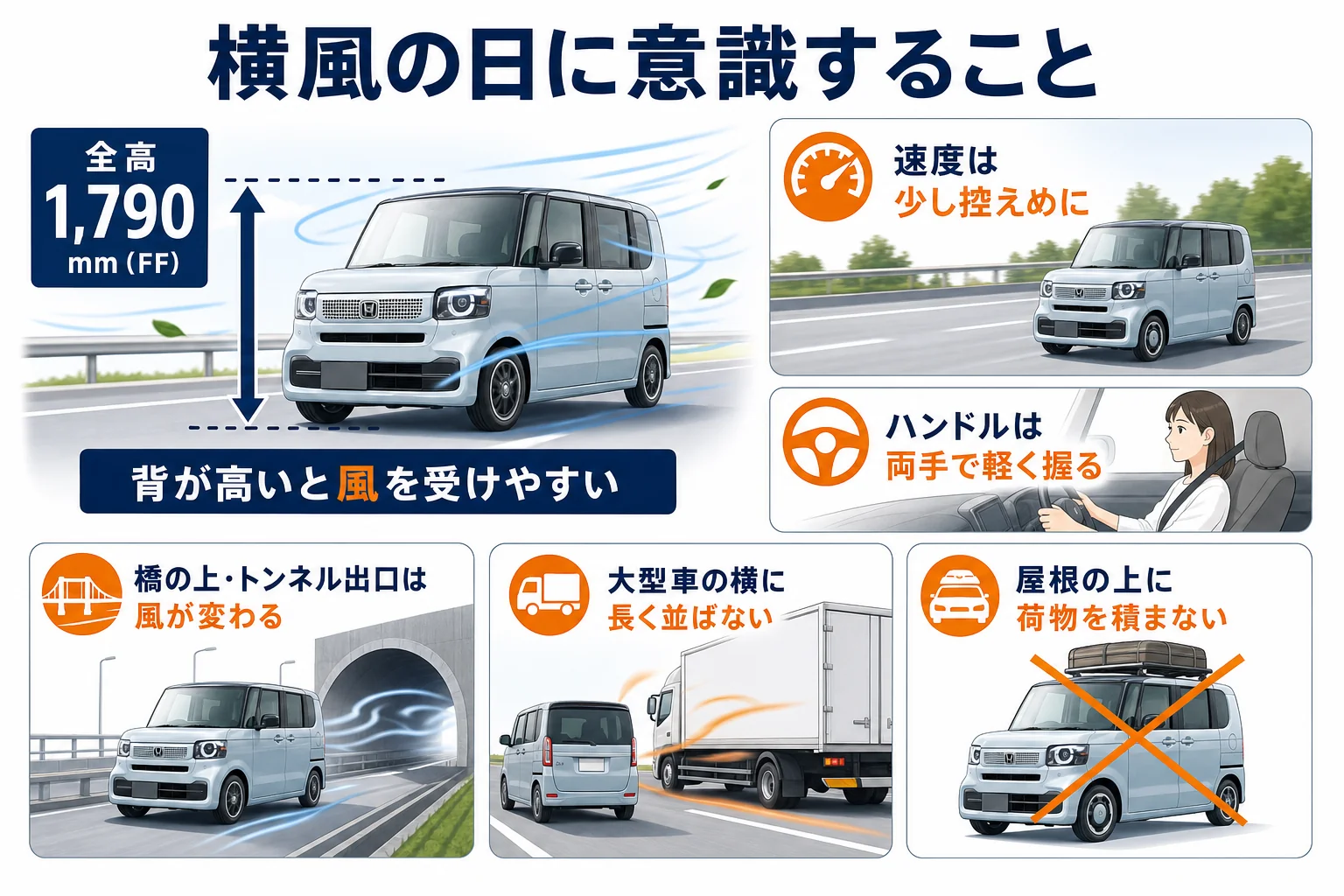 横風の日に意識したいことをまとめた図解