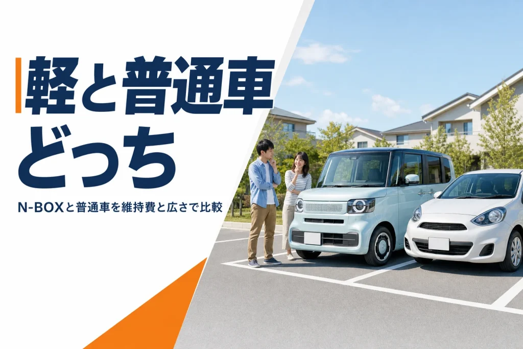 駐車場に並んだ軽ハイトワゴンと小型の普通車