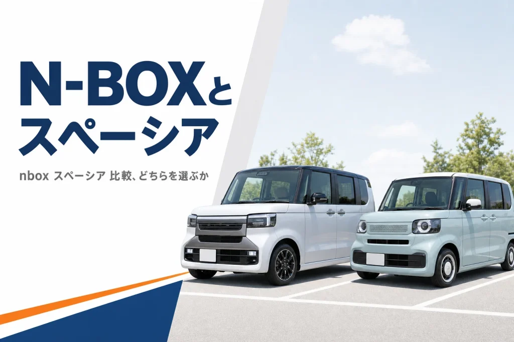 軽スーパーハイトワゴン2台を並べてN-BOXとスペーシアを比べるイメージ