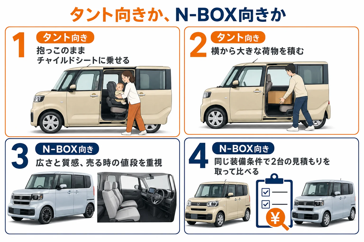 N-BOXとタントの選び方をまとめた図解
